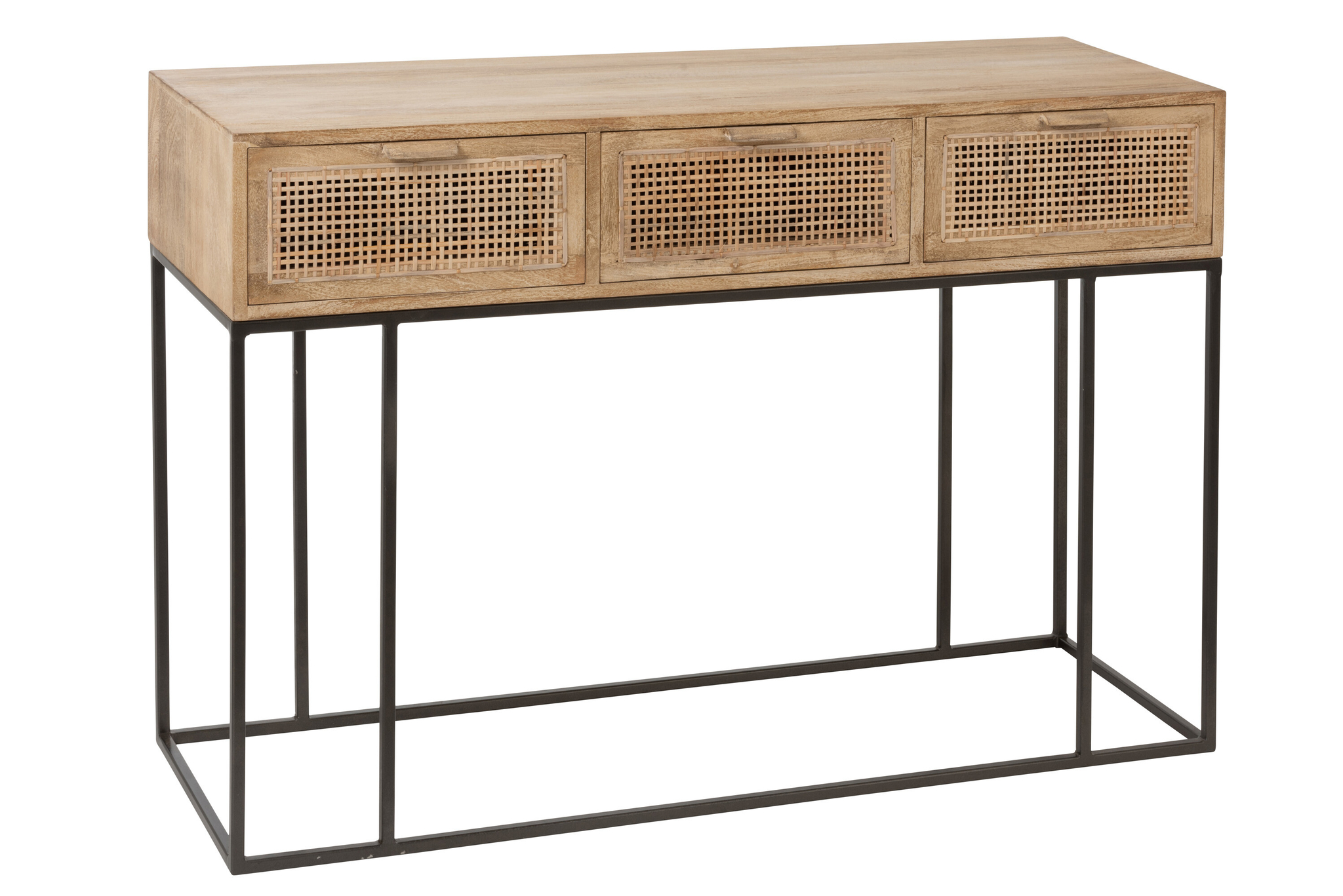 Console 3Drawers Woven Reed Mango Wood Natural