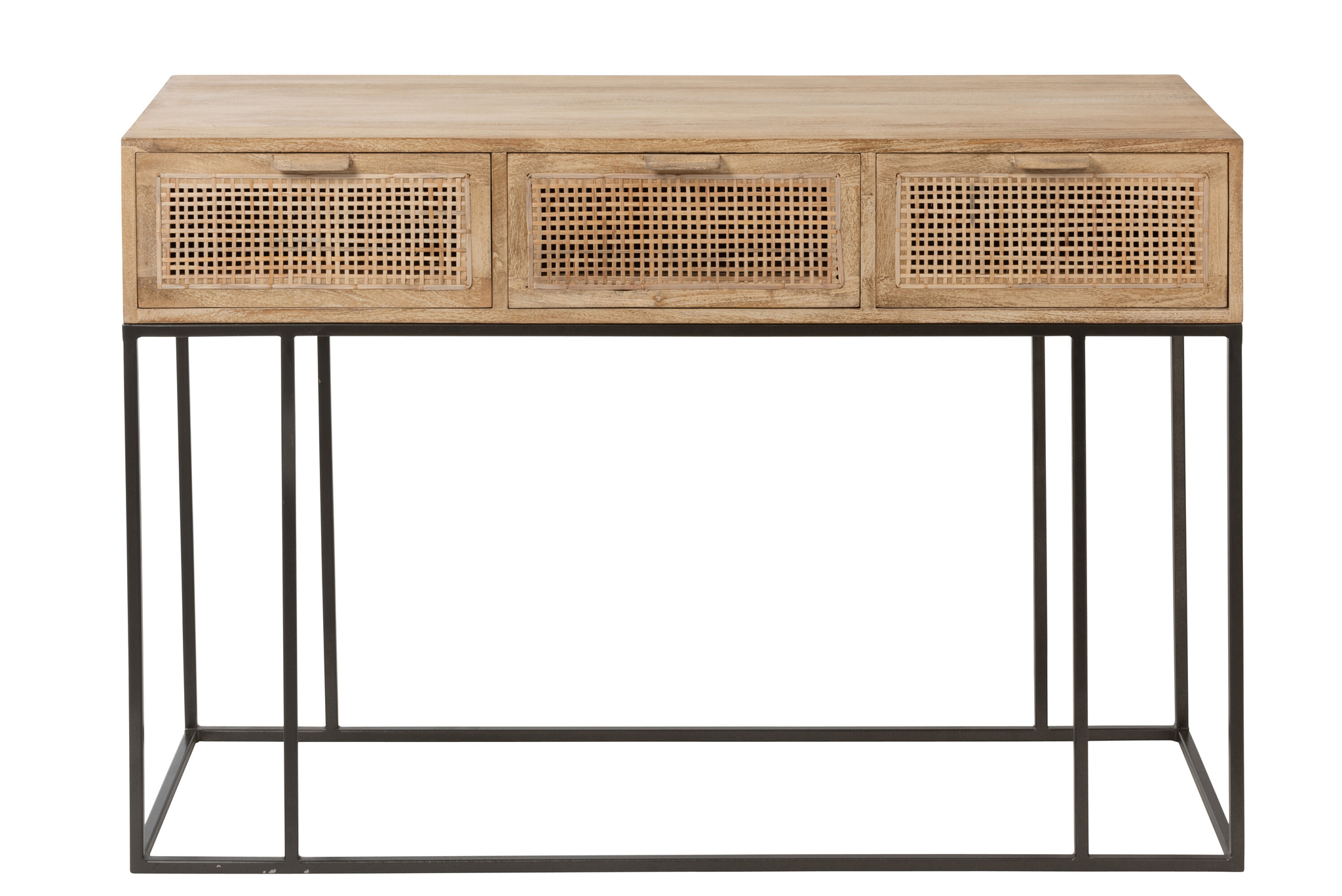 Console 3Drawers Woven Reed Mango Wood Natural